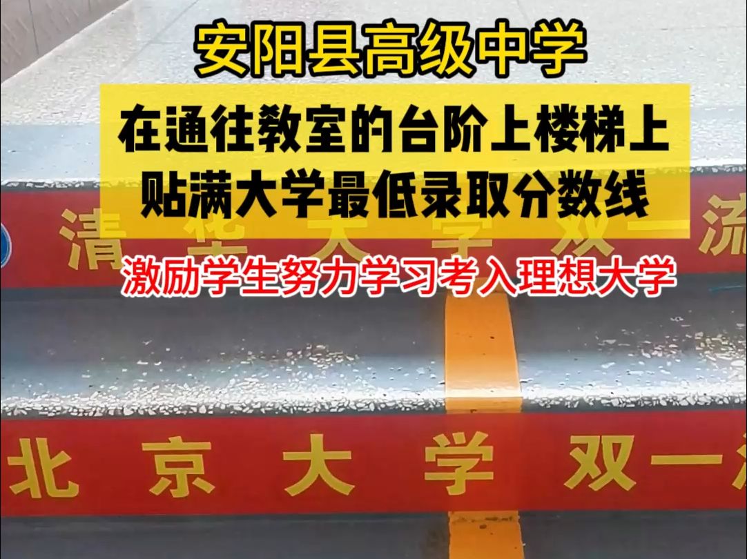 安阳县高级中学在通往教室的台阶上,贴满大学最低录取分数线,激励学生努力学习考入理想大学!哔哩哔哩bilibili