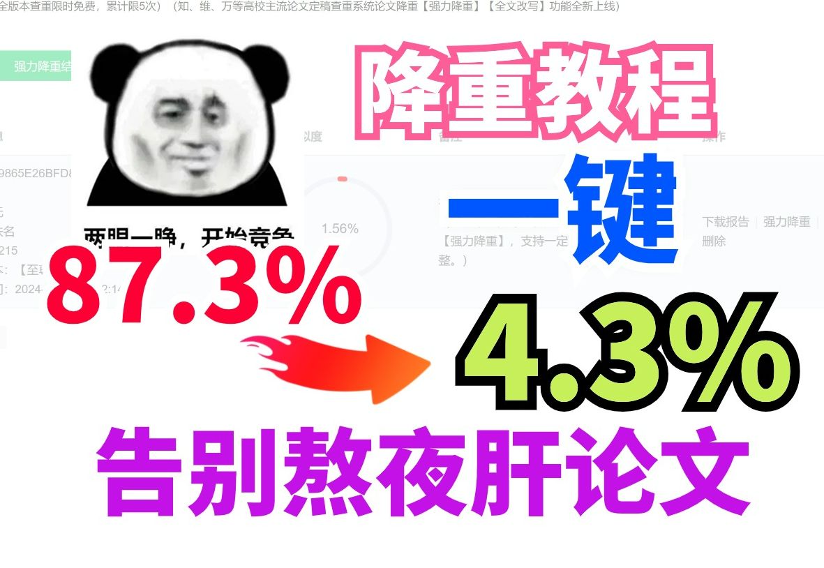 【论文降重】毕业论文一键降重教程,查重率从87.3%降至4.3%,终于可以告别熬夜肝论文啦!哔哩哔哩bilibili