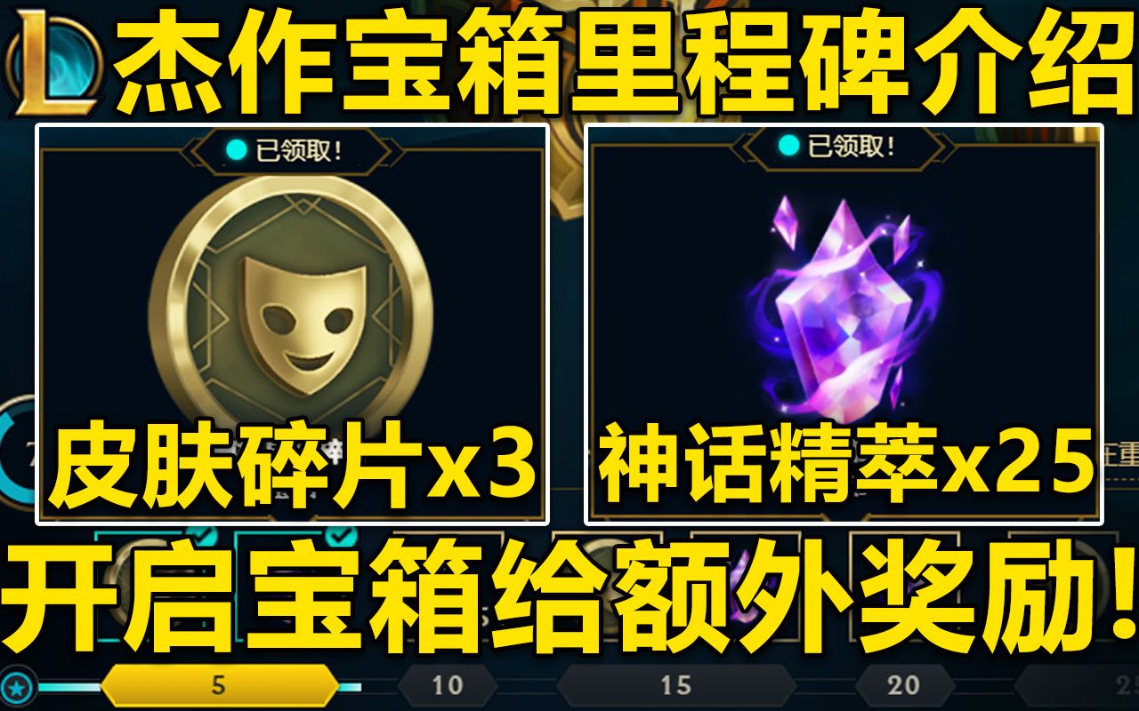 LOL杰作宝箱里程碑功能介绍:额外给25神话精萃+3皮肤碎片!开启25个杰作宝箱完成一次循环!英雄联盟