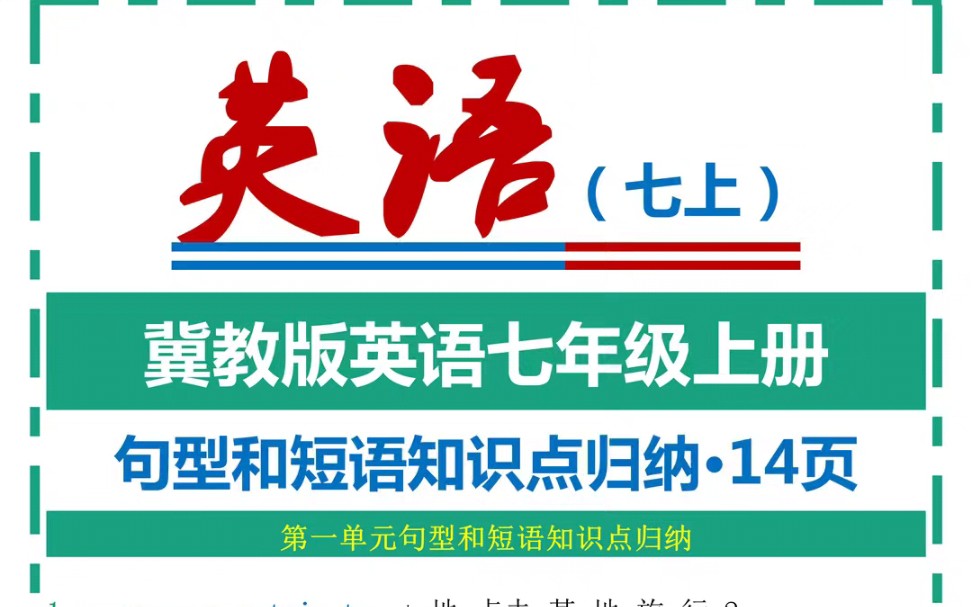 冀教版英语七年级上册句型和短语知识点归纳哔哩哔哩bilibili