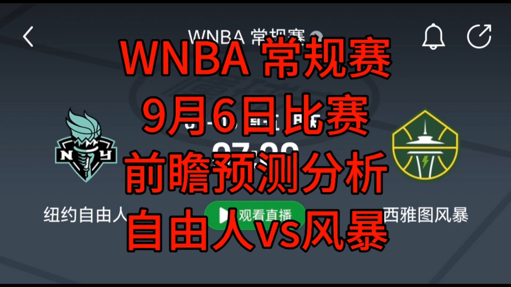 WNBA 常规赛9月6日比赛前瞻预测分析 自由人vs风暴哔哩哔哩bilibili