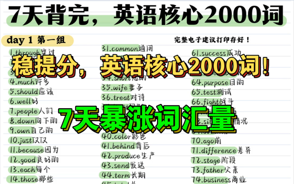 [图]英语核心2000词！7天背完，暴涨词汇量！狠狠提分了！