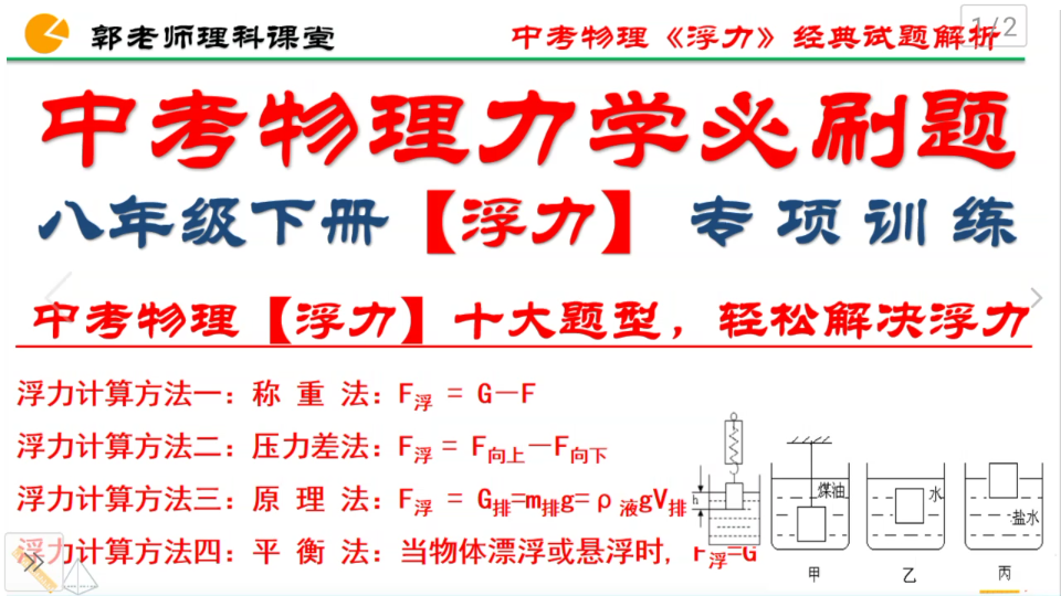 中考物理力学浮力专题,利用漂浮计算浮力,好方法轻松解决浮力!哔哩哔哩bilibili