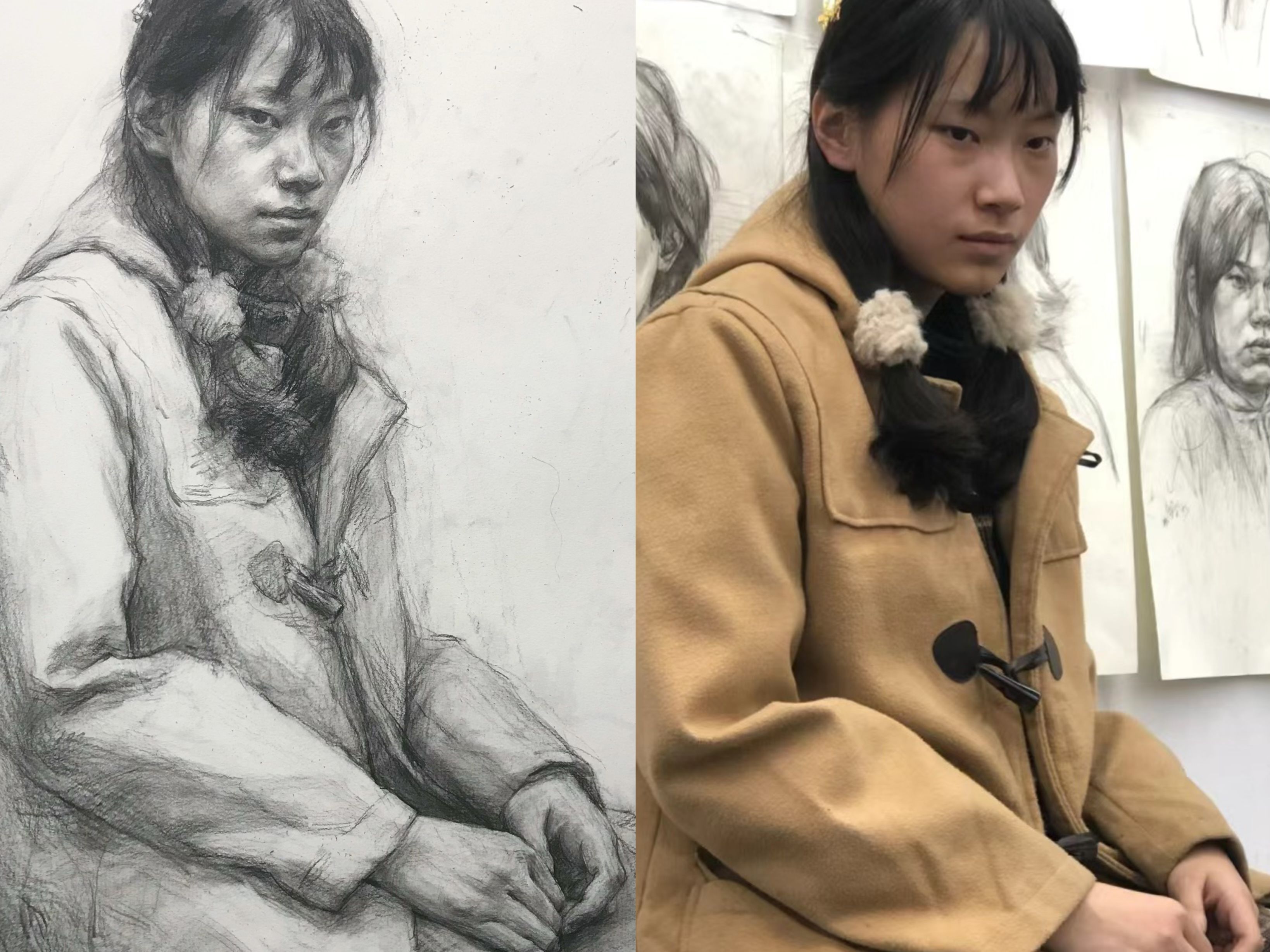 干货视频!女青年素描半身像初试课堂示范