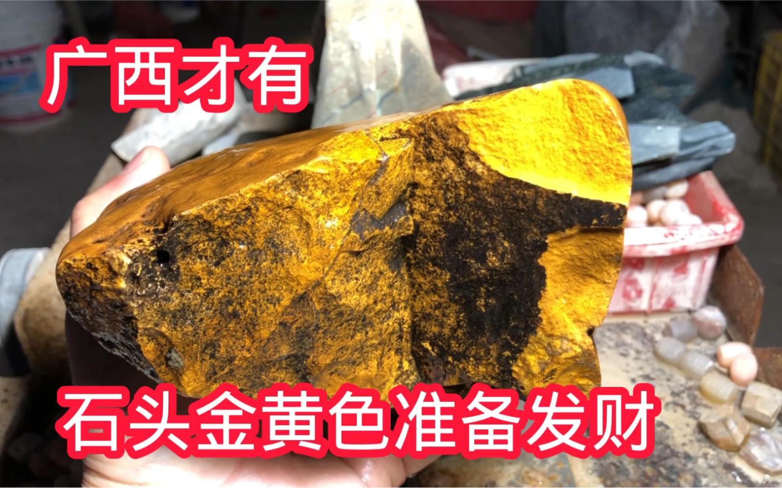广西小伙捡到金黄色石头,今天特意拿来切开看看,结果没想到