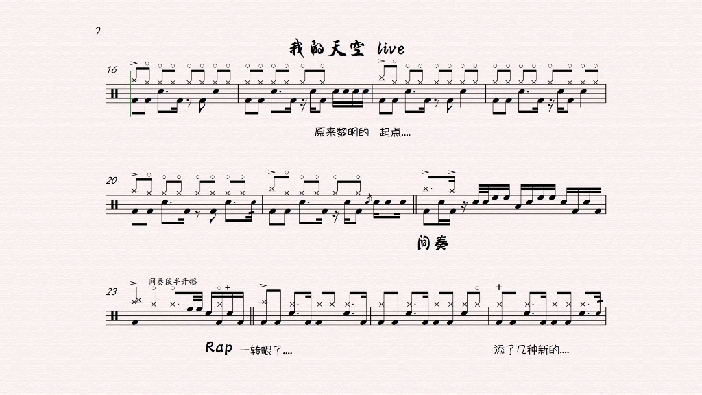 张韶涵《我的天空》live 天赐的声音 架子鼓谱 无鼓伴奏 动态谱 drum