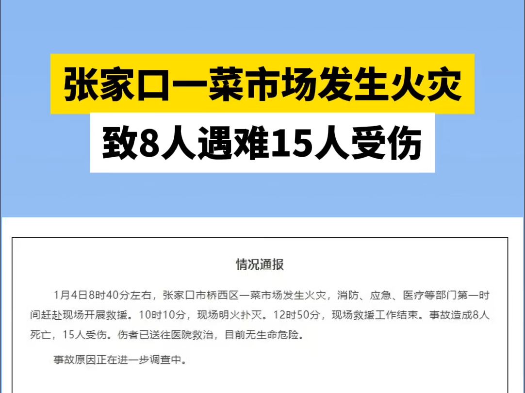 张家口一菜市场发生火灾,致8人遇难15人受伤哔哩哔哩bilibili