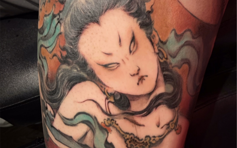 原创中国风传统纹身 电母. 面部刻画部分