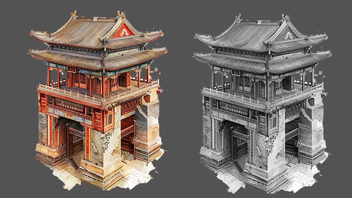 【maya场景建模】游戏大型古风建筑场景制作,适合0基础学的场景案例