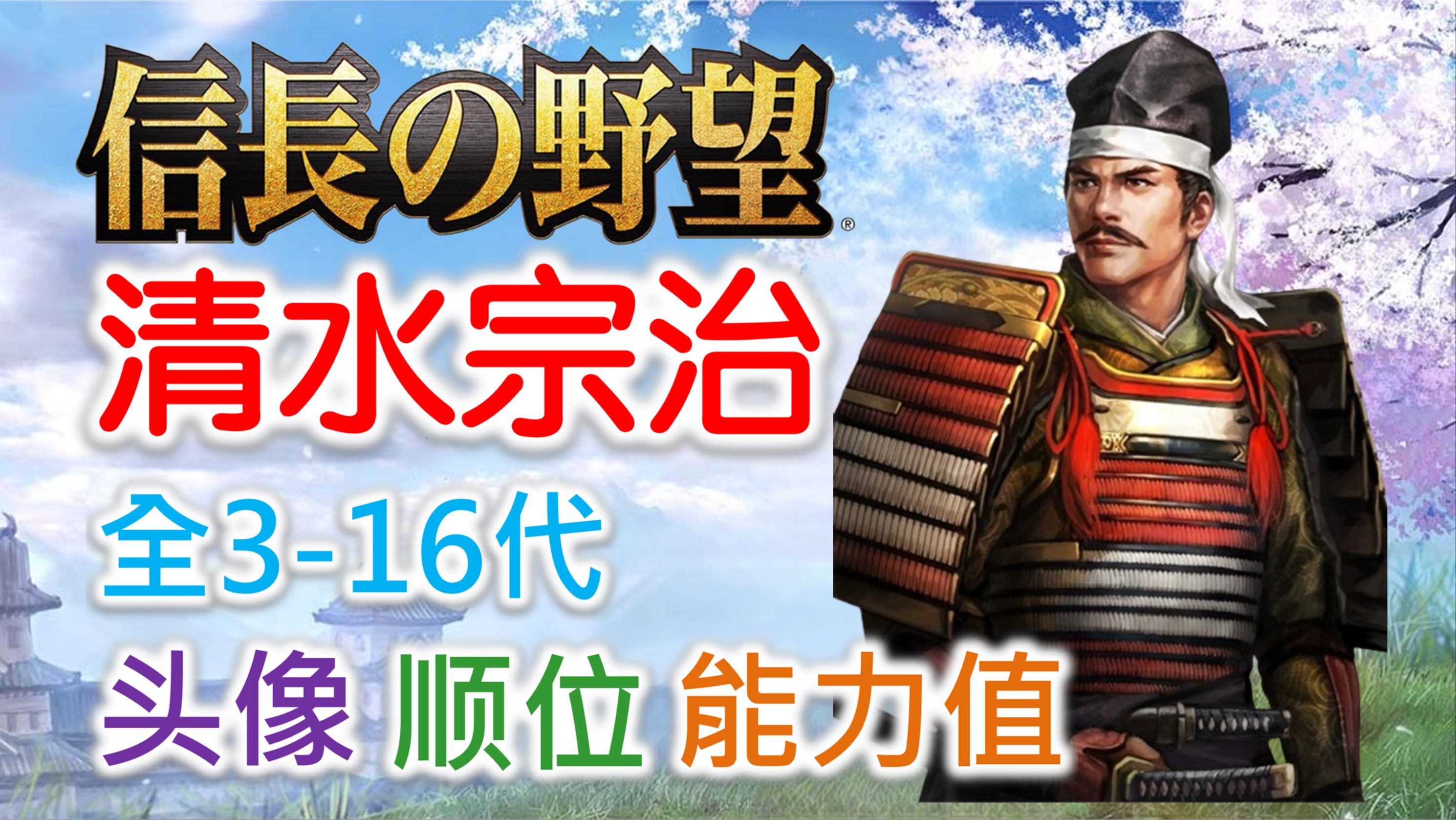 【信长之野望 武将名鉴】清水宗治 | 全316代头像 顺位 能力值