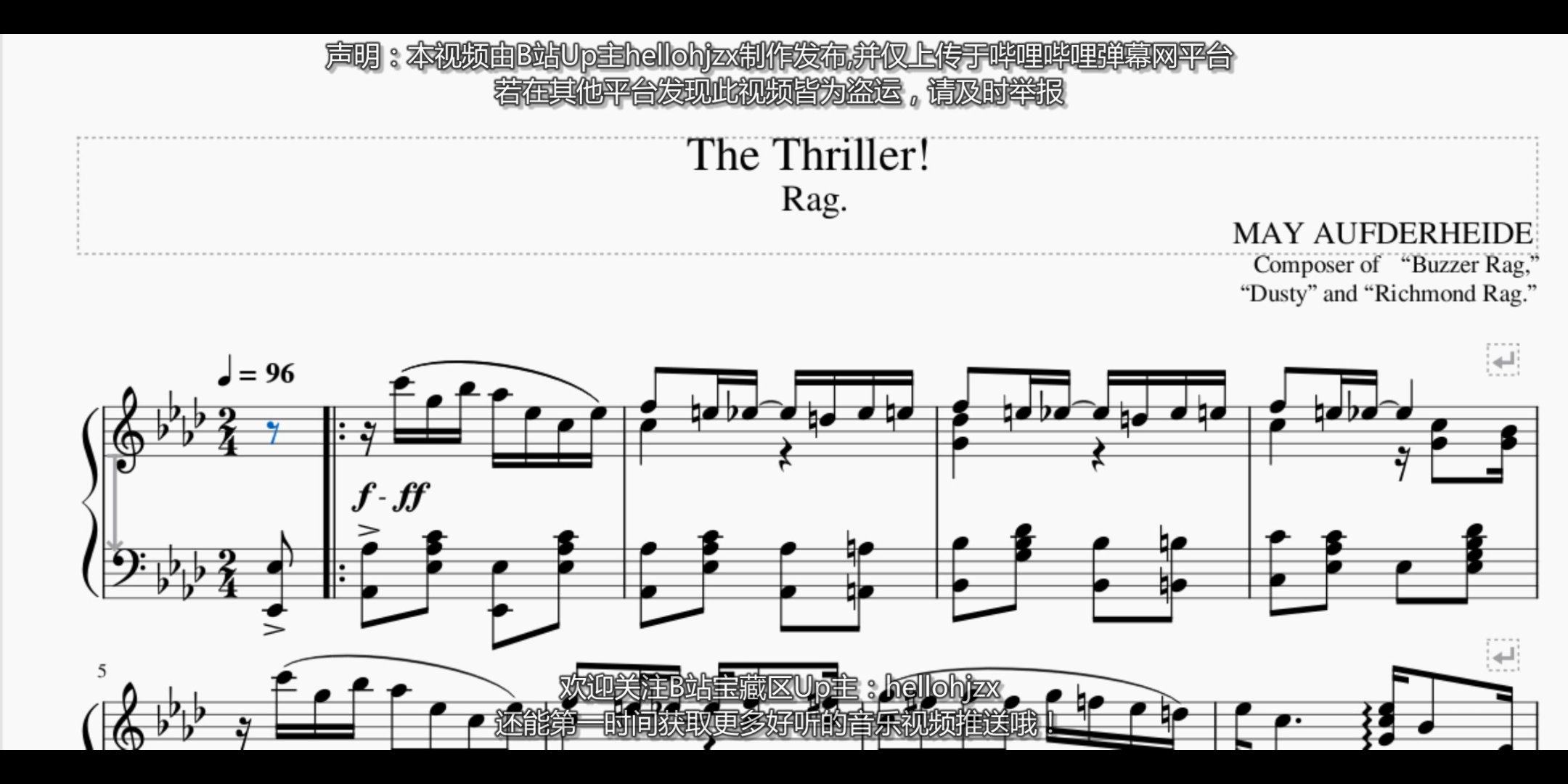 [图]梅 奥夫德海德：《紧张刺激的雷格舞曲（颤栗雷格）》-May Aufderheide:The Thriller Rag（1909年出版的拉格泰姆代表作）