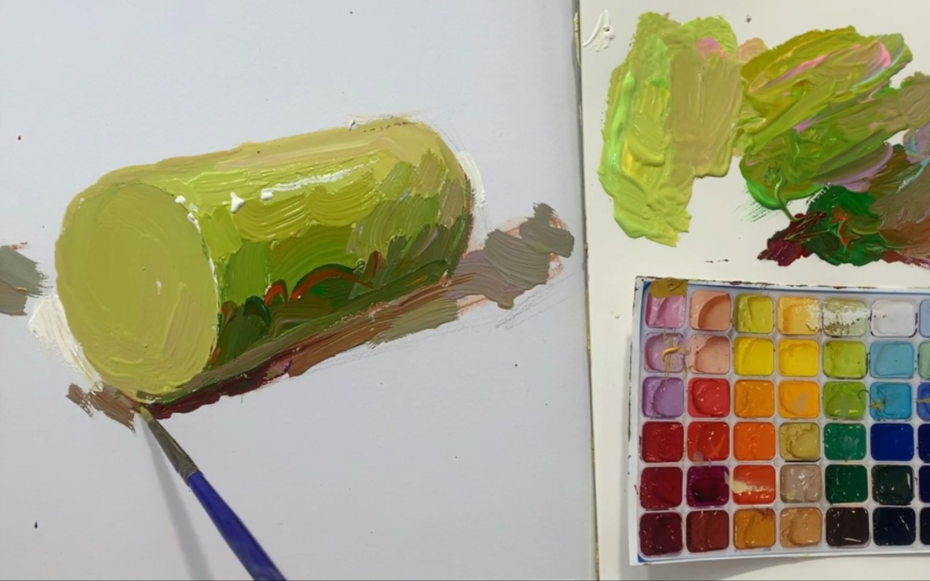 张燕妮色彩课程_不同颜色躺着的柱体完整塑造示范讲解_零基础小白必看