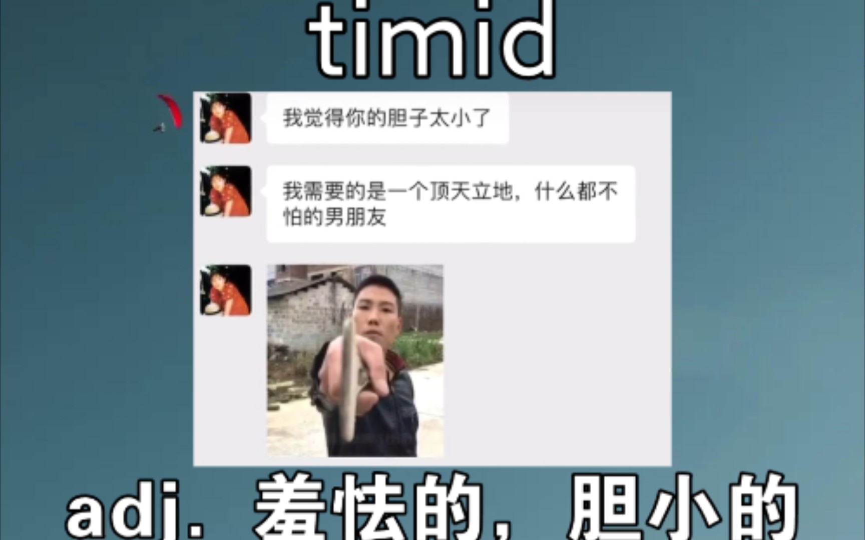 [图][六级+考研] timid：adj. 胆小的,胆怯的《我不需要一个胆小的男朋友》