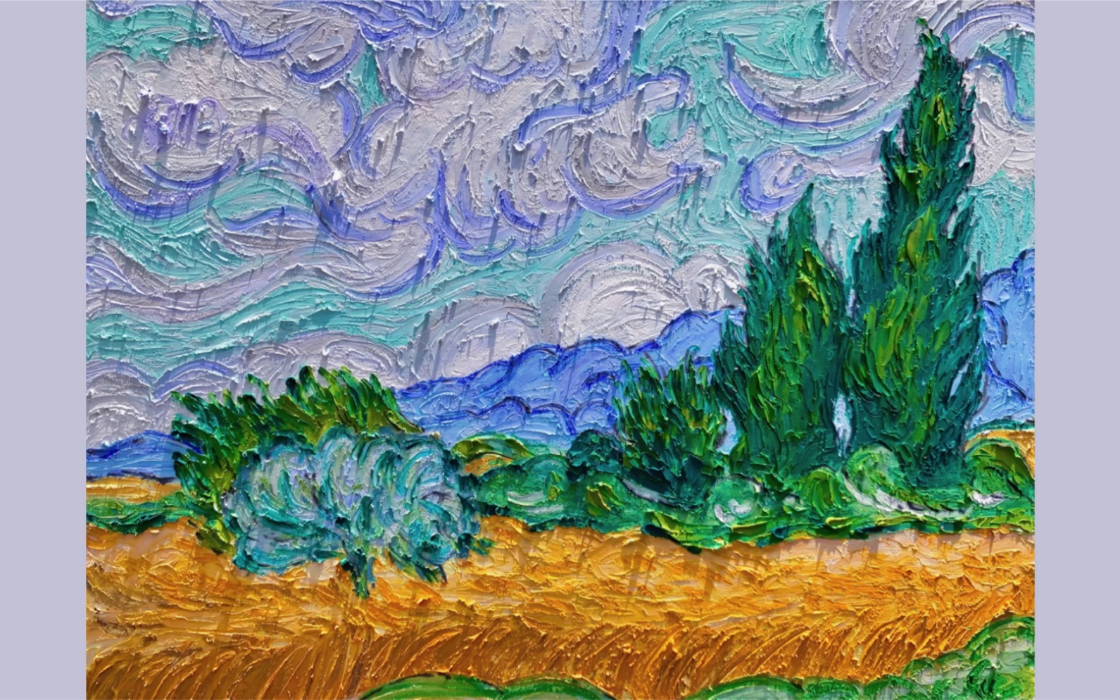 【油画棒】梵高的《麦田与柏树》用油画棒也能画出效果!