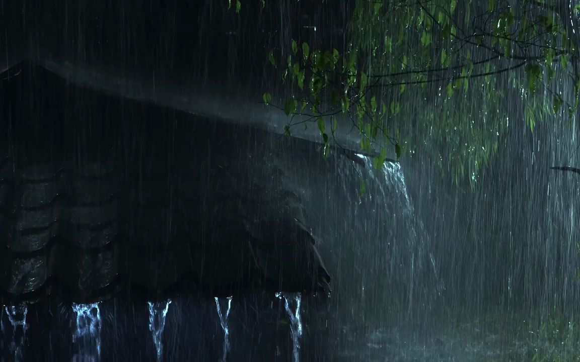 [图]夜间强大的雷暴 |铁皮帐篷屋顶上的可怕暴雨和非常强烈的雷声