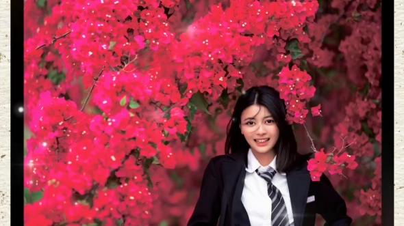 复古三角梅人像写真拍摄效果