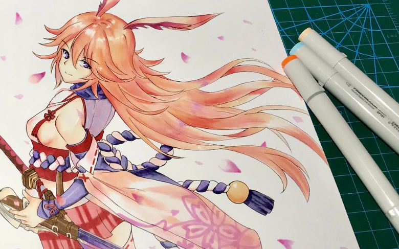 【手绘】马克笔八重樱小姐姐_哔哩哔哩 (゜-゜)つロ 干杯~-bilibili