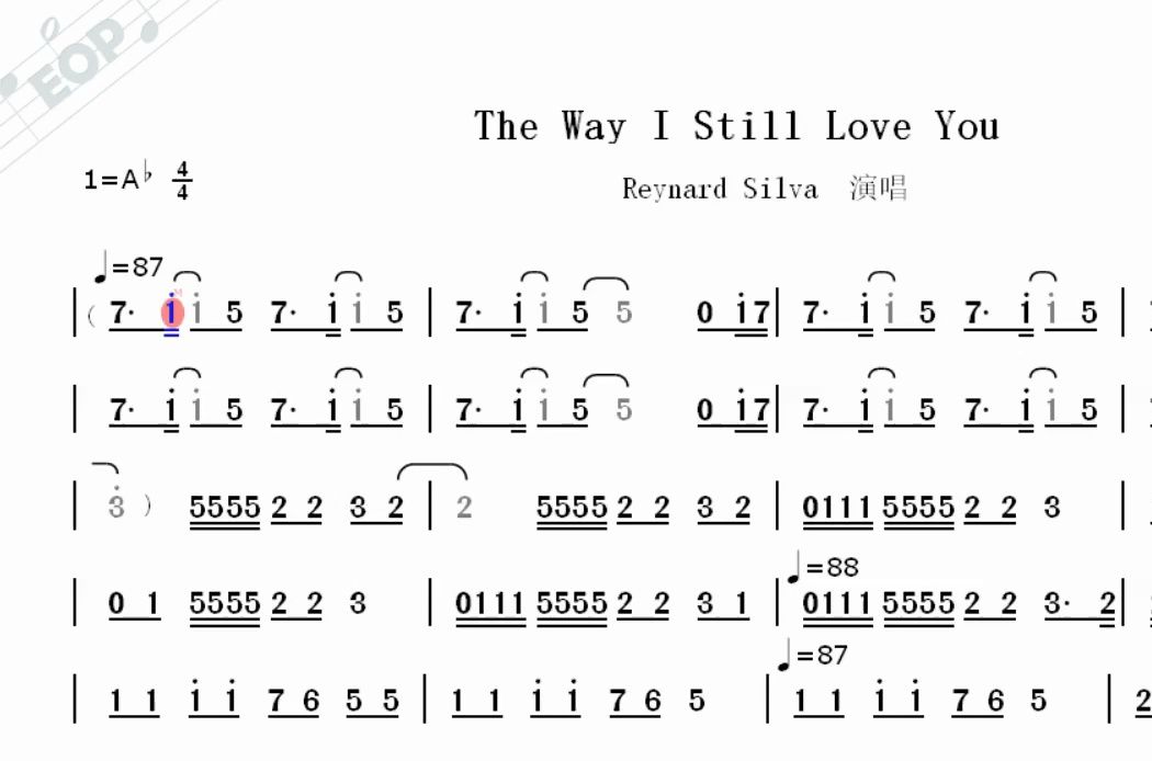 [图]【欧美金曲】The Way I Still Love You - Reynard Silva演唱--动态简谱