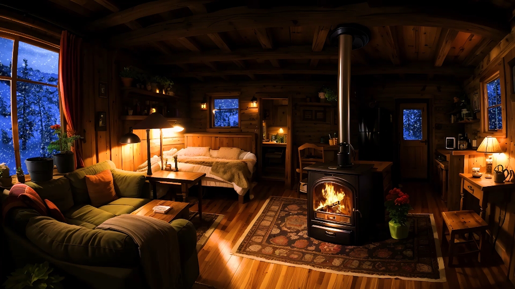 睡在舒适温暖的木屋里 |令人放松的雪地氛围和噼啪作响的壁炉声助眠