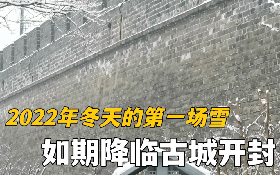 2022年冬天的第一场雪,如期降临河南开封,户外气温骤降至0度以下哔哩哔哩bilibili