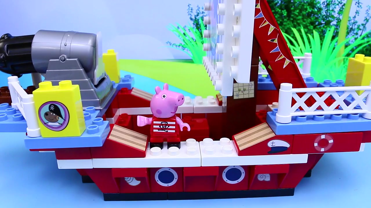 [图]『英语/玩具动漫』小猪佩奇英文版(Peppa Pig)-Peppa Pig&George Pig Mega Blocks Pirate Ship Toy Rev