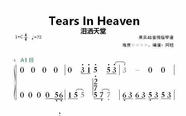 泪洒天堂 Tears In Heaven,41音拇指琴谱,卡林巴谱,简谱,四星难度哔哩哔哩bilibili