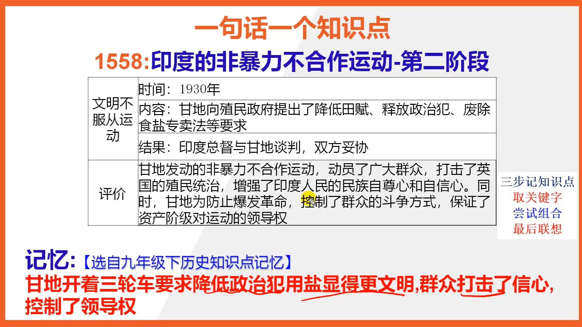 九下历史:15秒巧背印度的非暴力不合作运动