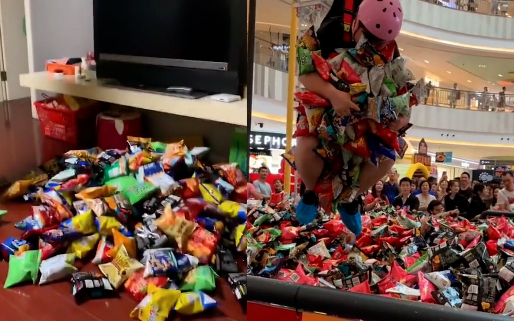 男子玩真人"娃娃机"抓零食,恨不得全身埋进奖池,结局让人看呆