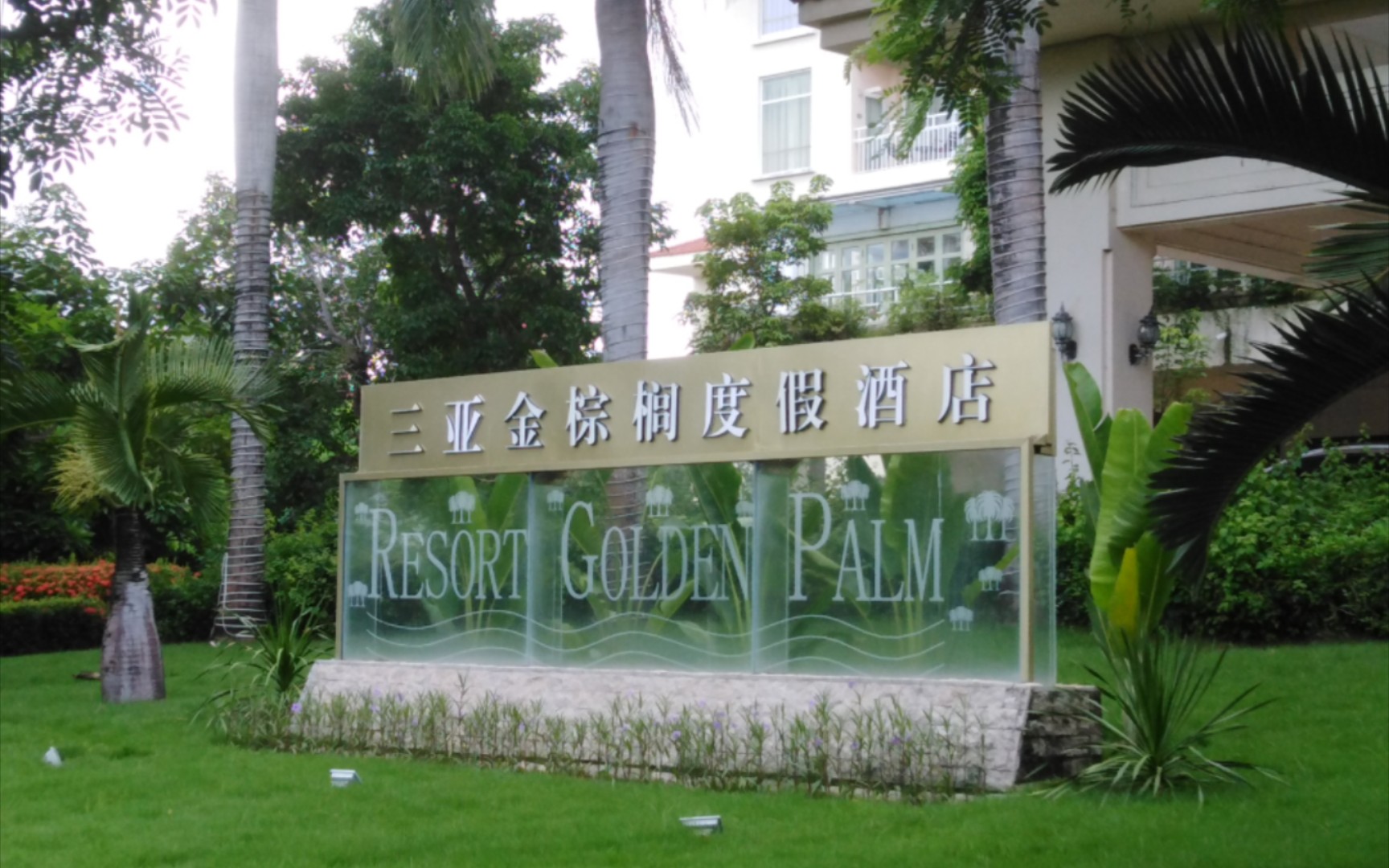 站在金棕榈度假酒店房间的阳台上,棕榈树,蒲葵树等美景近在眼前,你说