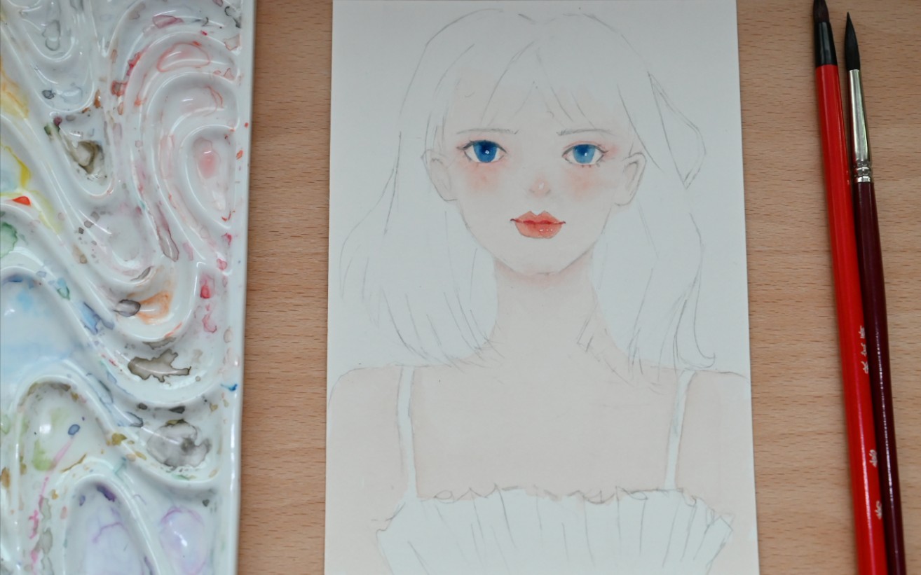 新手必看|水彩脸部肤色五官上色教程