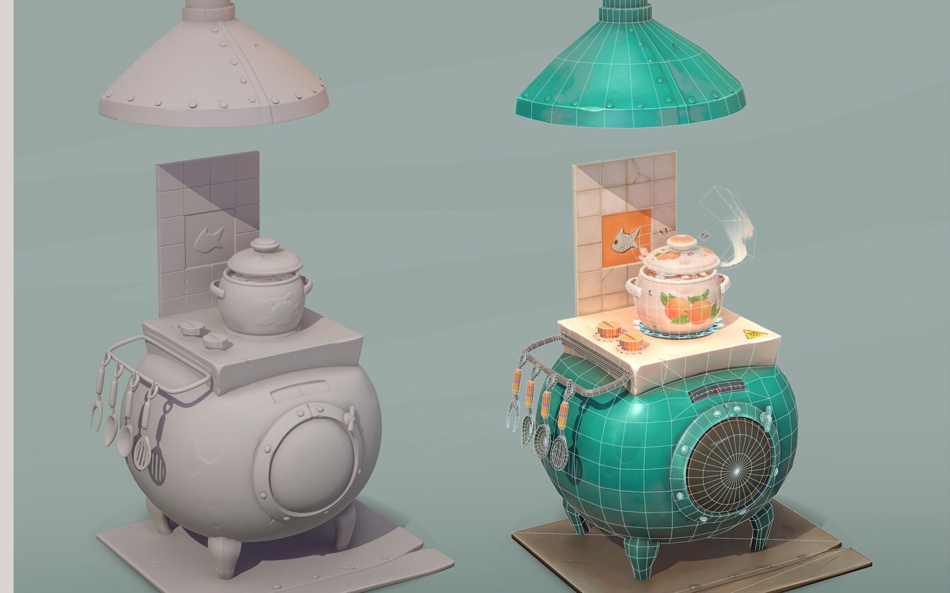 3dmax建模:3d游戏小型场景制作锅炉简单模型布线/材质渲染完整新手