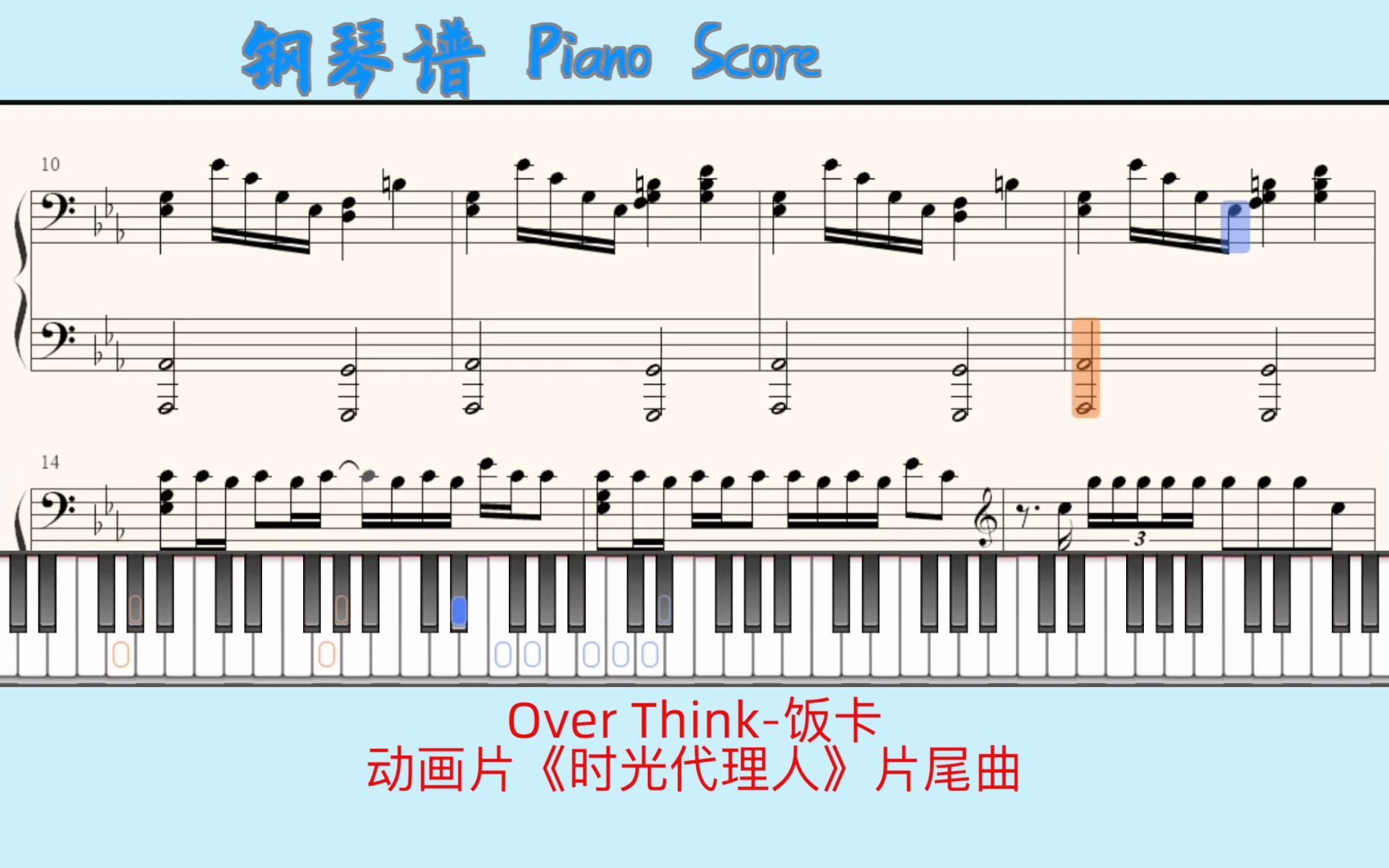 [图]Over Think-饭卡?Piano Score钢琴谱 指法⭐️动画片《时光代理人》片尾曲