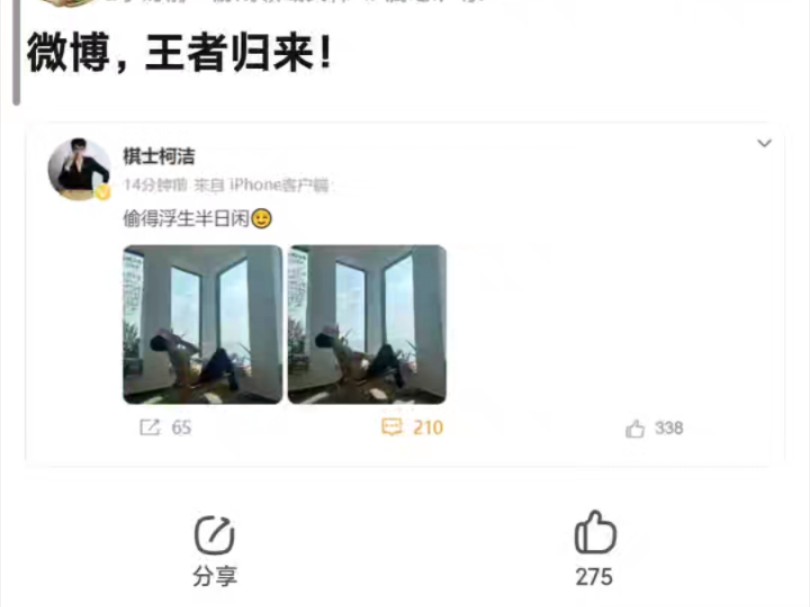 围棋吧如何评价柯洁回归微博?论嘴毒还得数吧友,愣是一句好话没找着!桌游棋牌热门视频