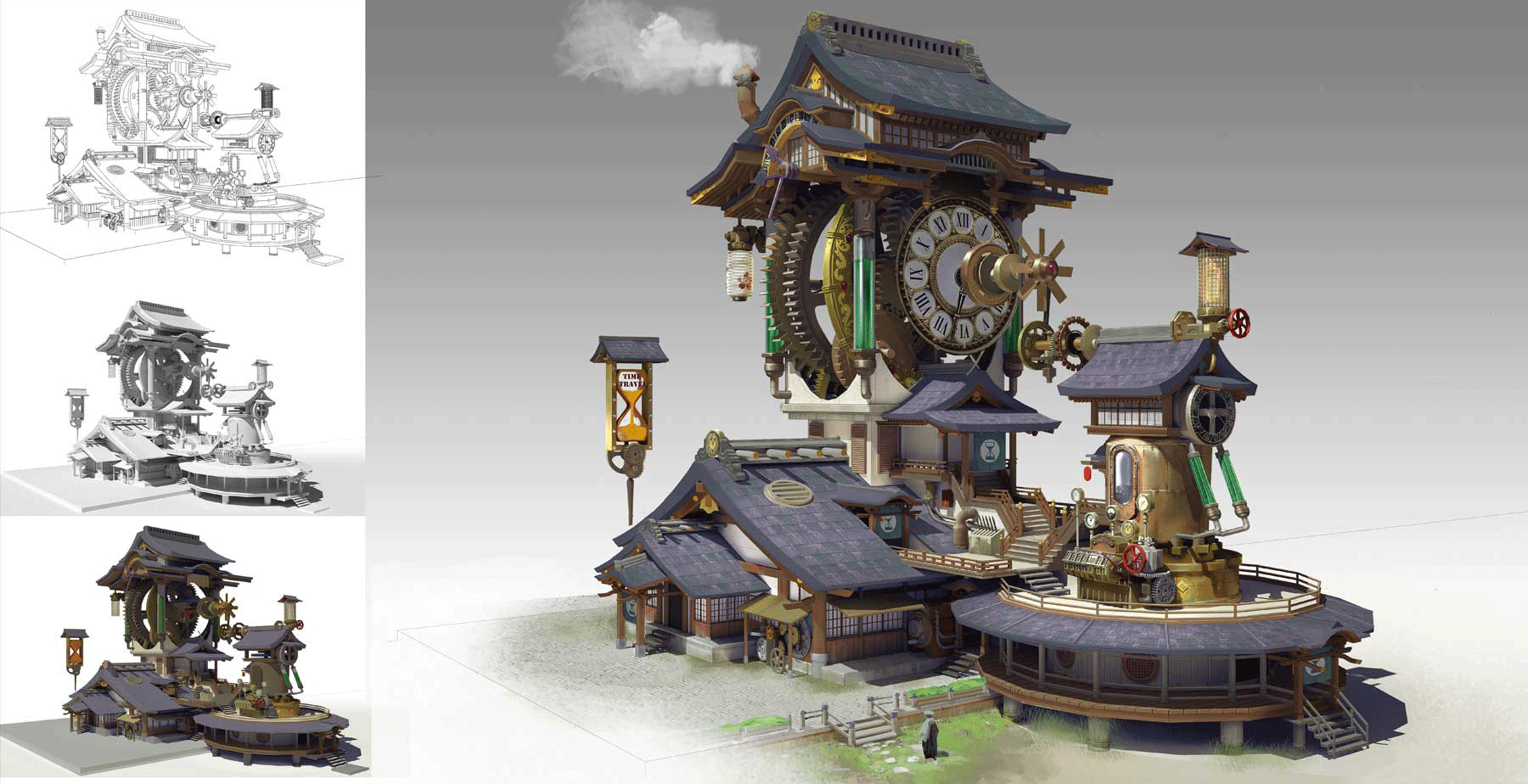 【maya场景建模】蒸汽城 建筑 - 3d建模与绘制过程