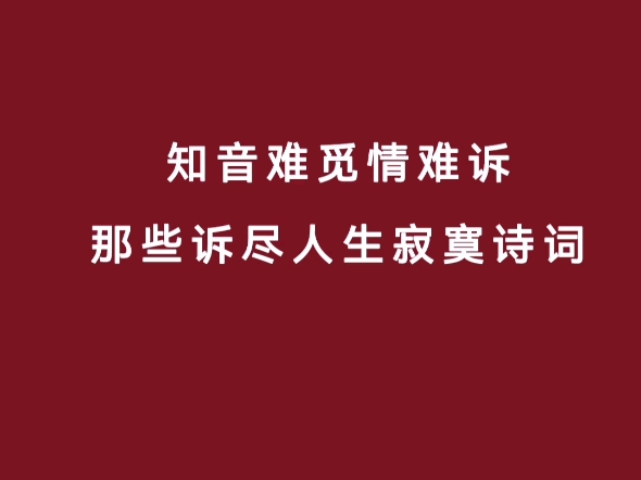 知音难觅情难诉,那些诉尽人生寂寞诗词哔哩哔哩bilibili