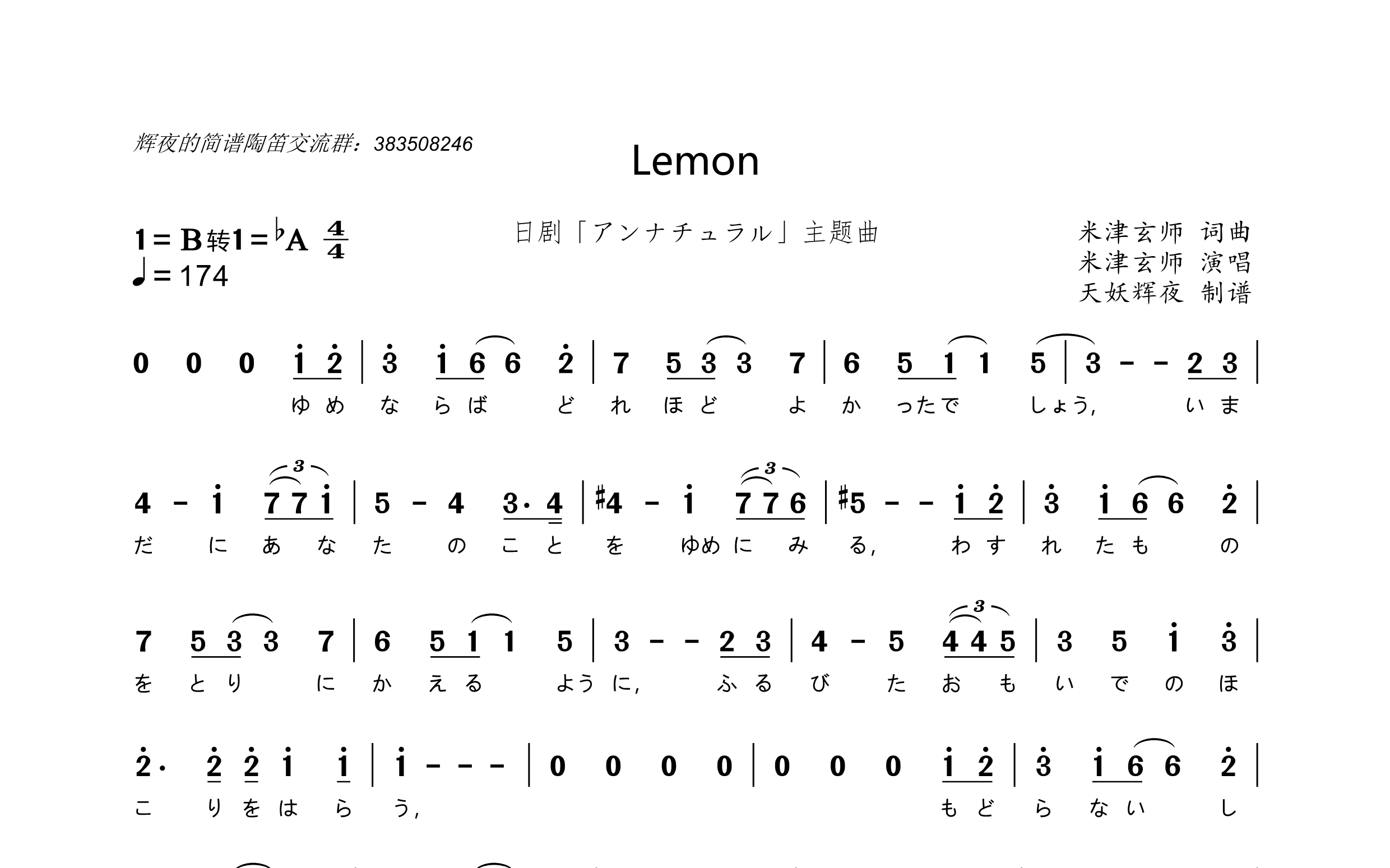 lemon简谱 电子琴图片