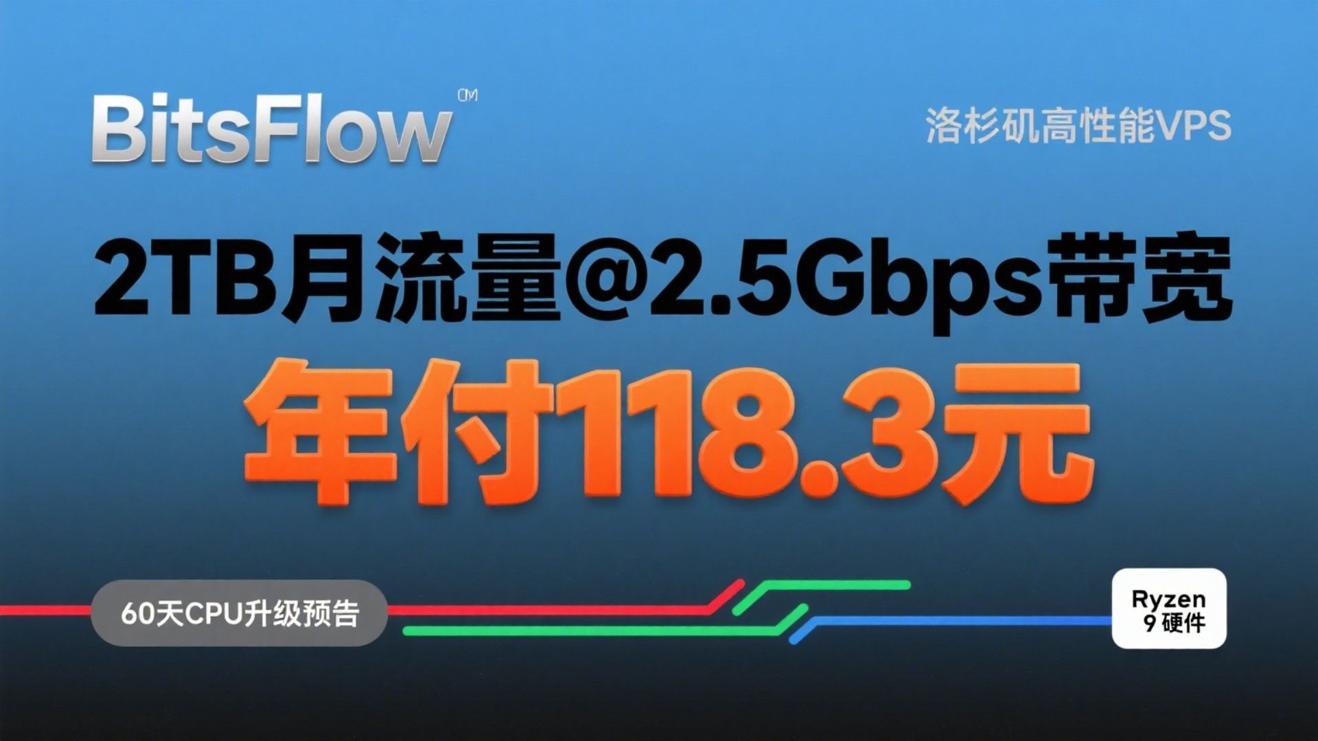 BitsFlow洛杉矶高性能VPS测评:2TB月流量@2.5Gbps带宽年付118.3元,Ryzen 9硬件加持,三网直连体验+60天CPU升级预告