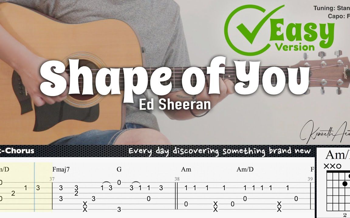 [图]【吉他翻弹】这个谱子超级适合新手，Shape of You 简单版来啦