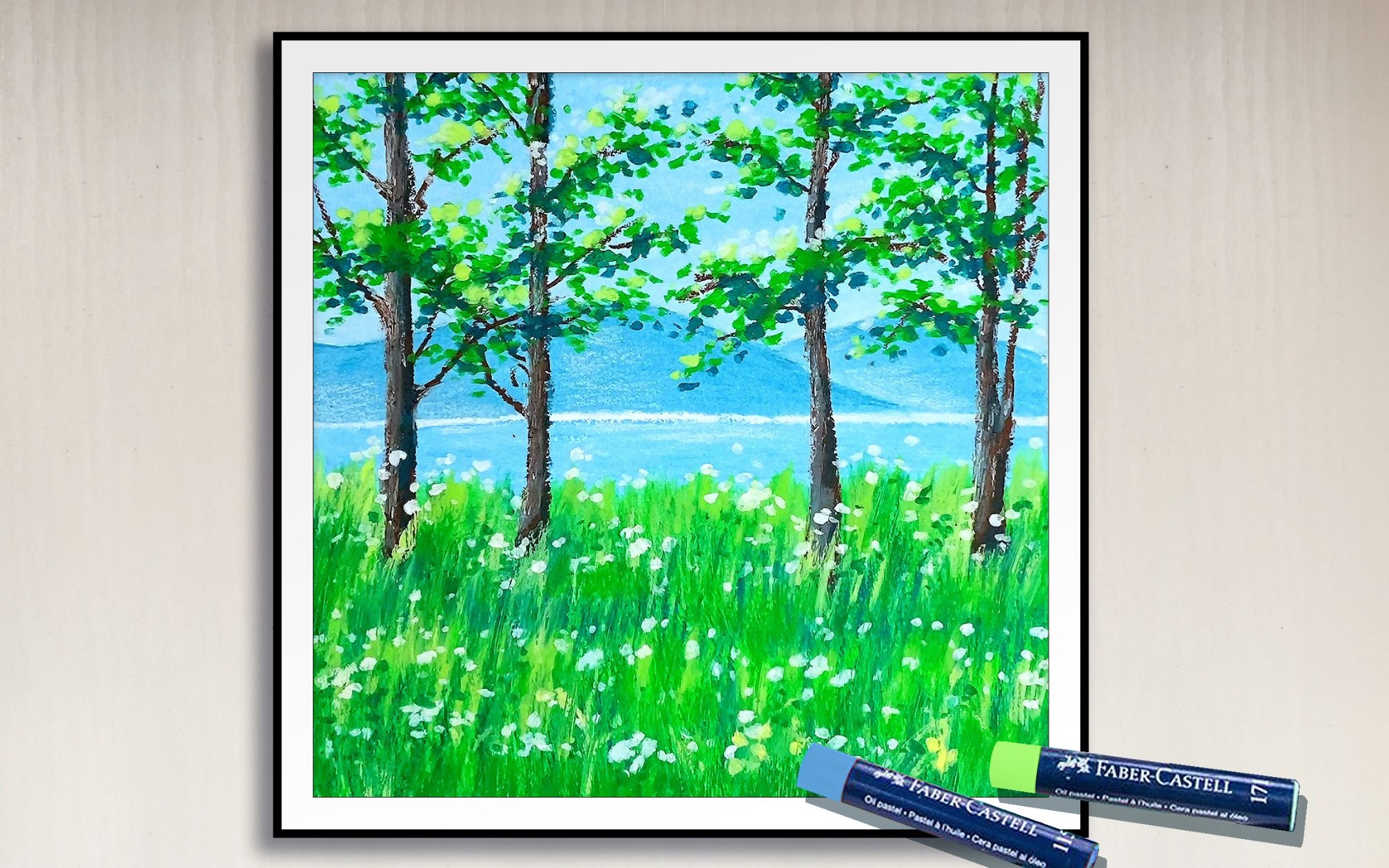 油画棒风景用油画棒画绿色小树林风景,完整手绘过程记录分享哔哩哔哩bilibili