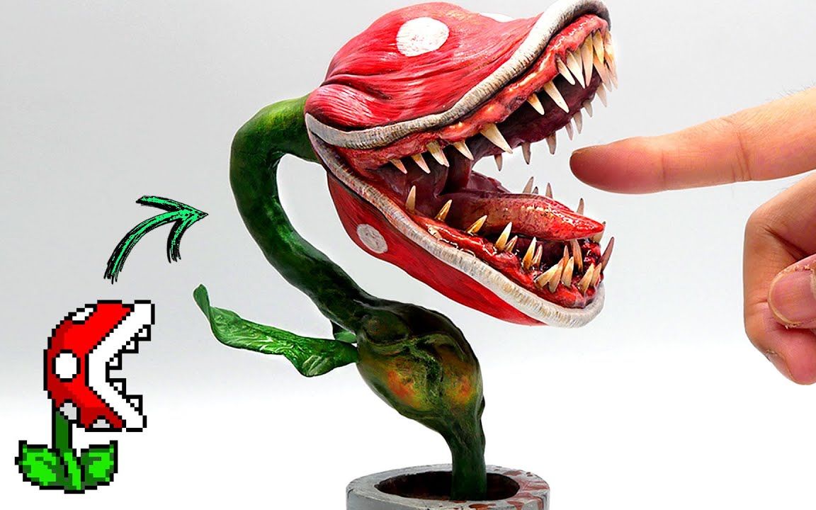 【手工】大佬制作《超级马里奥》食人花写实版粘土雕像 | 作者:jack