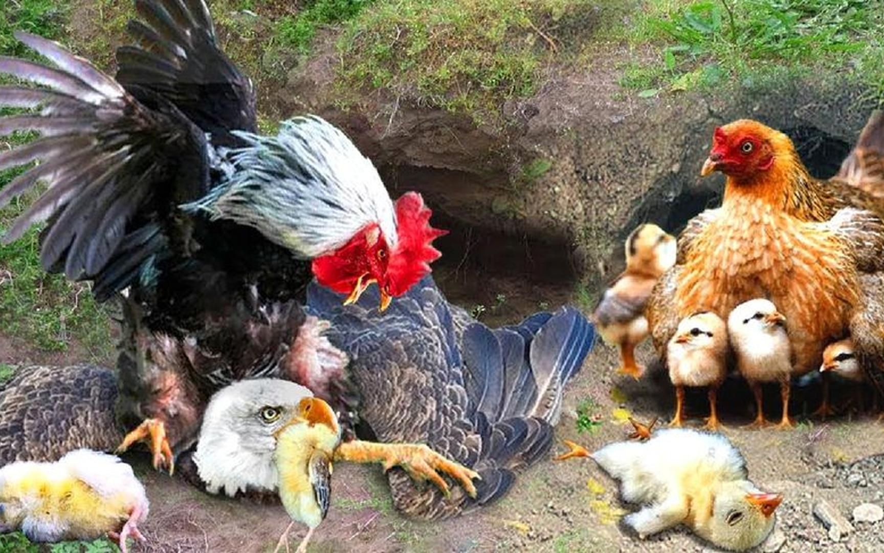 惊人的!公鸡表明这是老鹰攻击其家人的最愚蠢的决定,战斗机!