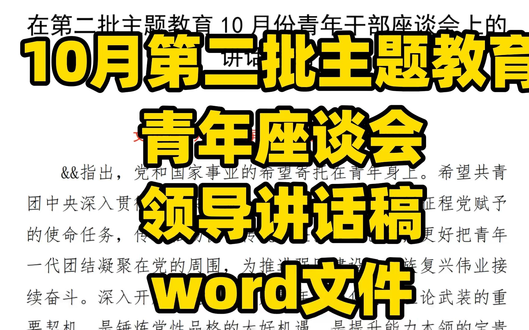 10月第二批主题教育青年座谈会 领导讲话稿 word文件哔哩哔哩bilibili