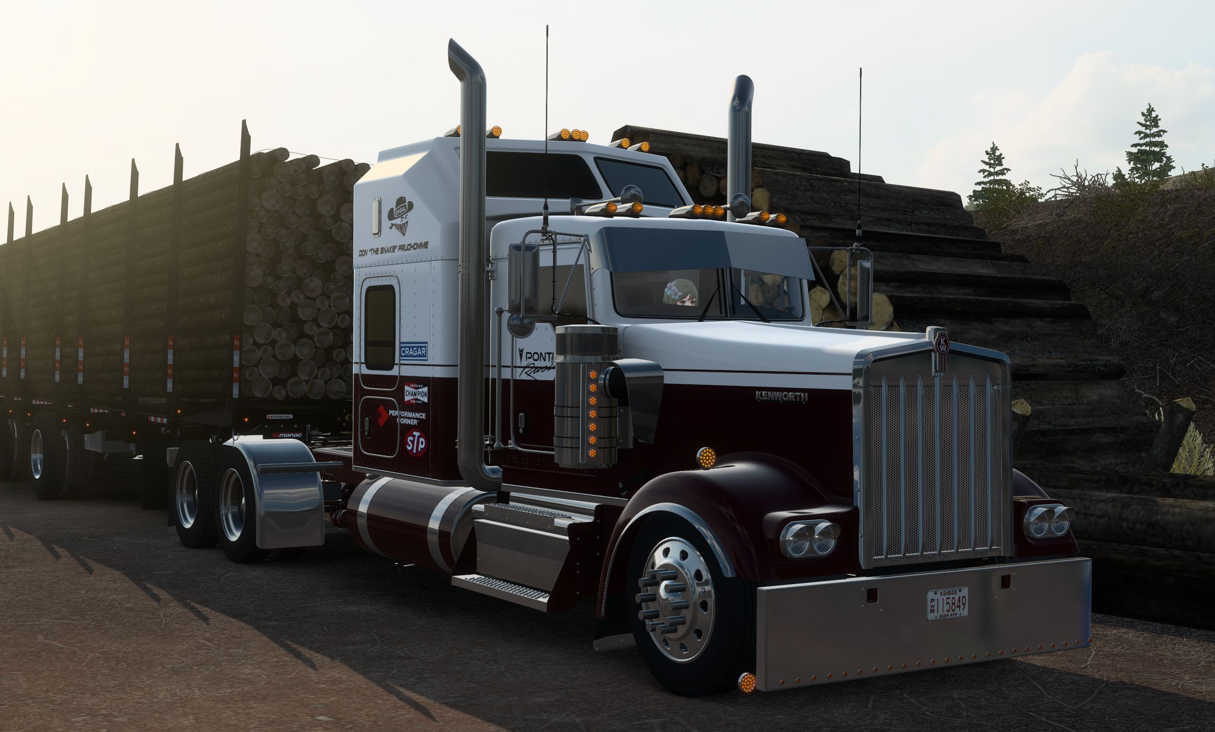kenworth w900l flatglass | cat 3406e | manac logging trailer
