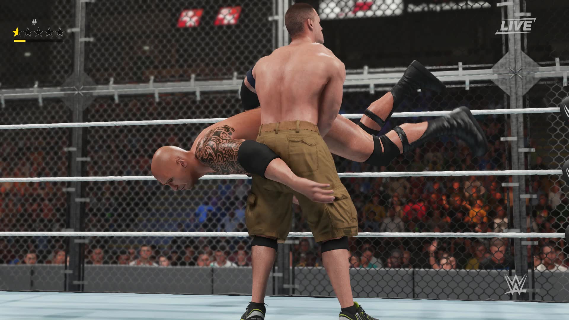 wwe2k19约翰塞纳vs巨石强森台柱交接地狱牢笼赛