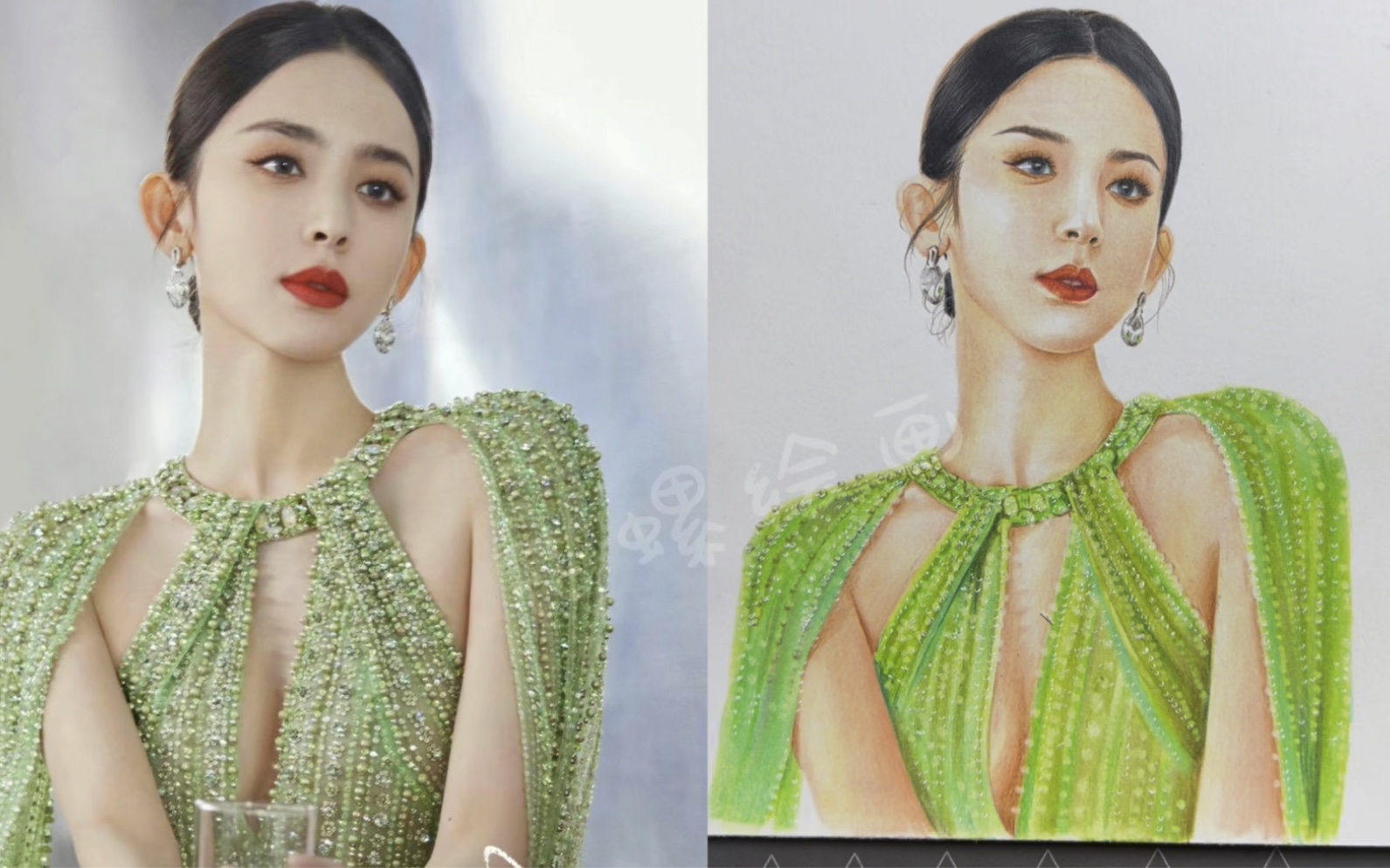 手绘古力娜扎glass晚宴造型