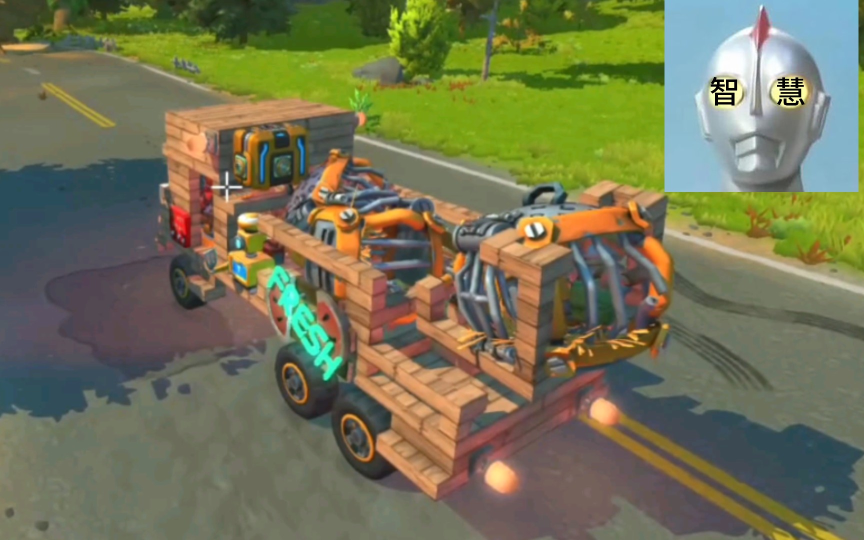 [图]［废品机械师］（Scrap Mechanic）超级简单的老头捕获车，可以一次抓3个。