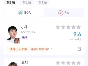 RW2:1BOA,全员赛后评分哔哩哔哩bilibili英雄联盟