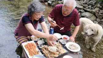 下载视频: 【韩国一家人】在家旁边的山谷小溪里吃炖的参鸡汤