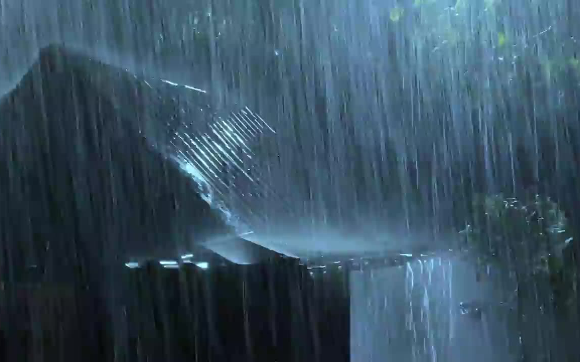 在屋顶雾蒙蒙黑暗的森林大雨和雷咆哮之中摆脱失眠