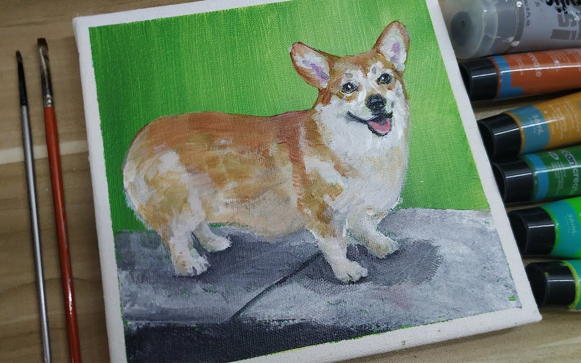 丙烯畫繪畫教程柯基狗awelshcorgipainting